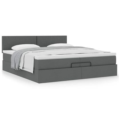 vidaXL Ottoman-Bett mit Matratze Dunkelgrau 200x200 cm Stoff