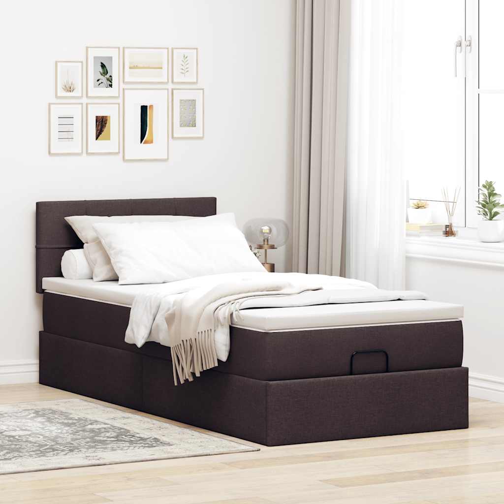 vidaXL Lit ottoman avec matelas Tissu marron foncé 90x190 cm