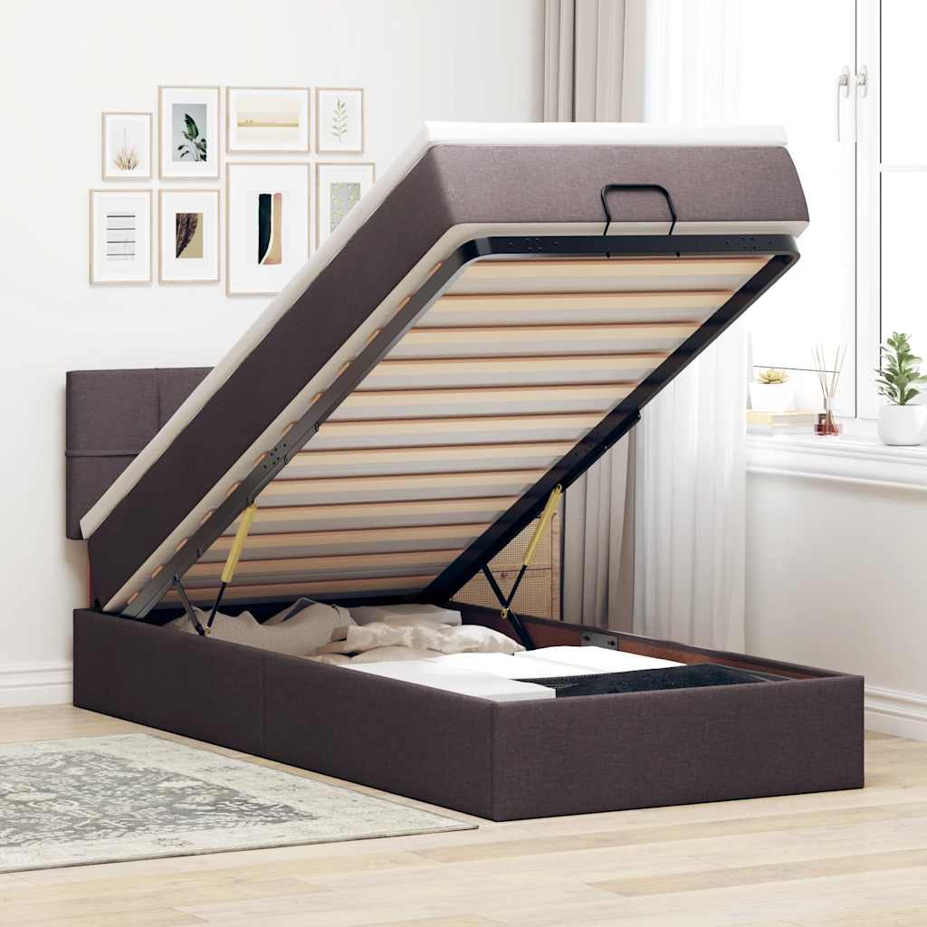 vidaXL Lit ottoman avec matelas Tissu marron foncé 90x190 cm