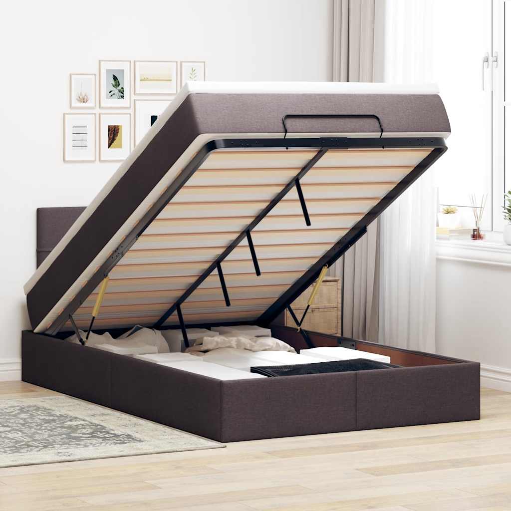 vidaXL Ottoman-Bett mit Matratze Dunkelbraun 120x190 cm Stoff