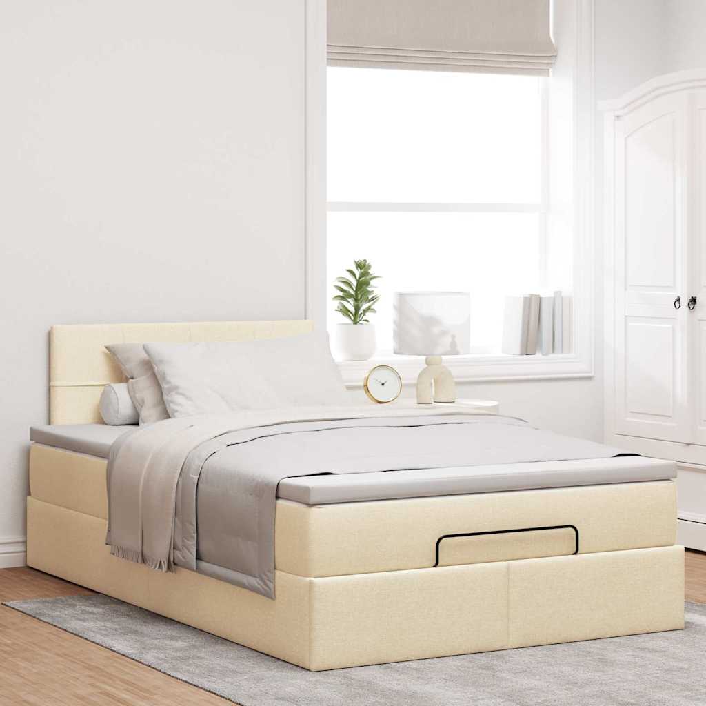 vidaXL Ottoman-Bett mit Matratze Creme 120x200 cm Stoff