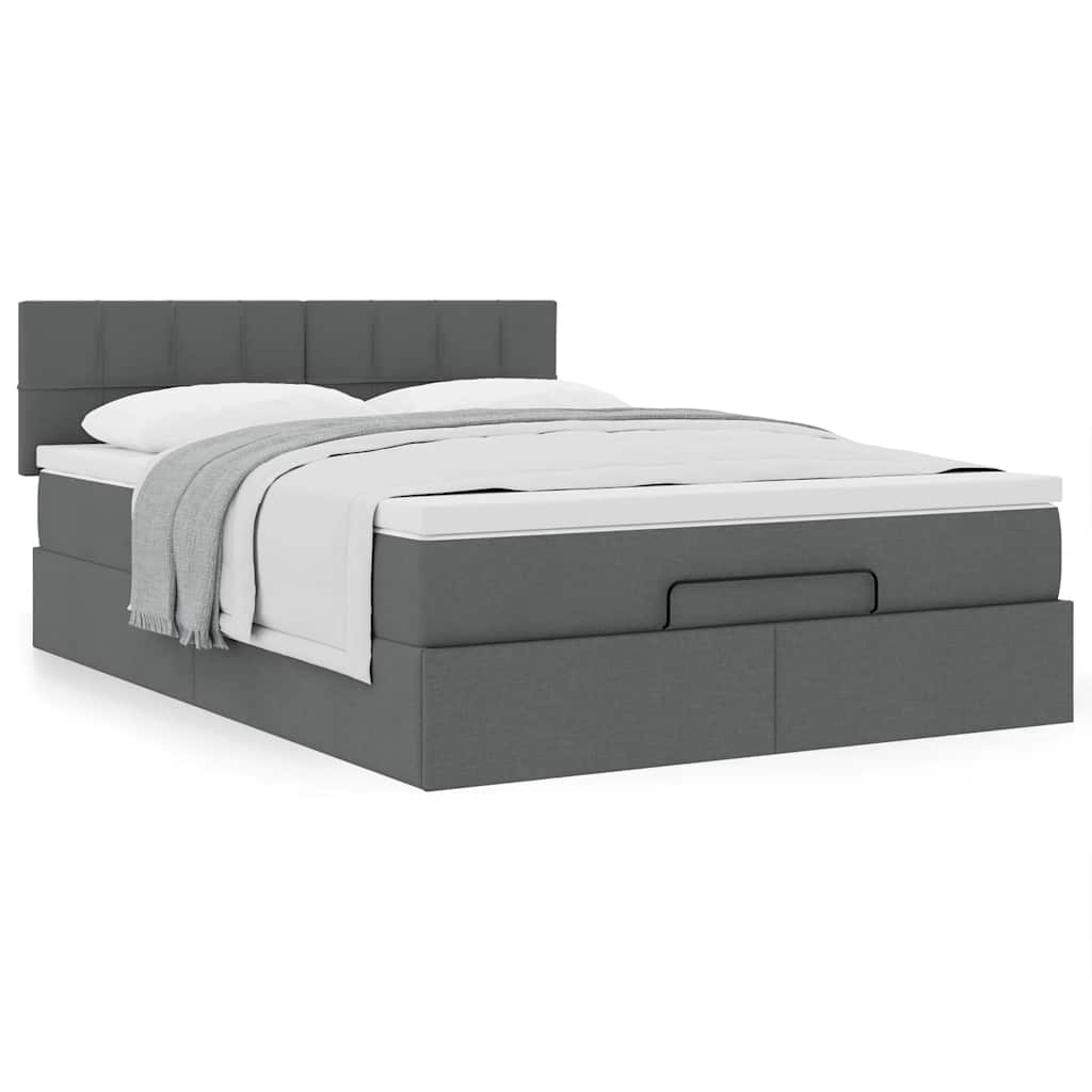 vidaXL Ottoman-Bett mit Matratze Dunkelgrau 140x190 cm Stoff
