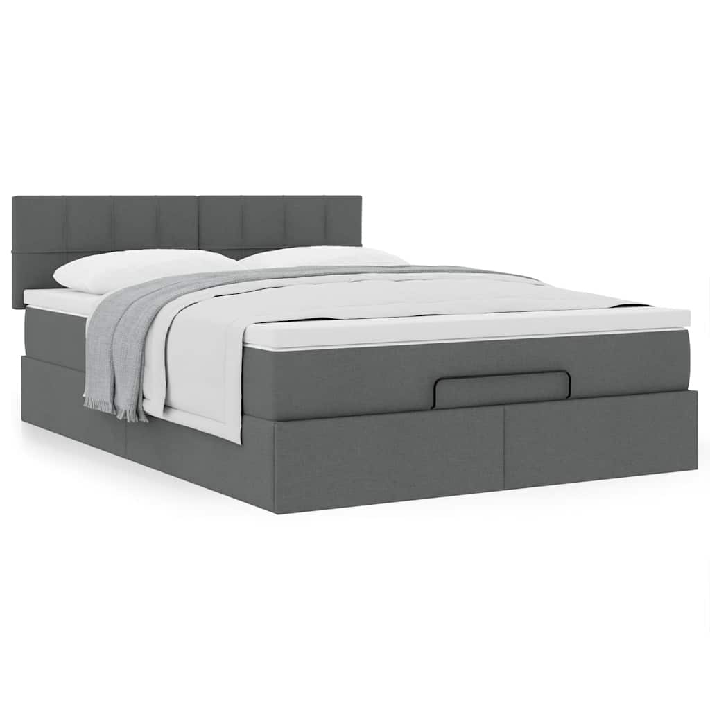 vidaXL Ottoman-Bett mit Matratze Dunkelgrau 140x200 cm Stoff