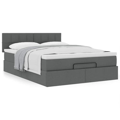 vidaXL Ottoman-Bett mit Matratze Dunkelgrau 140x200 cm Stoff