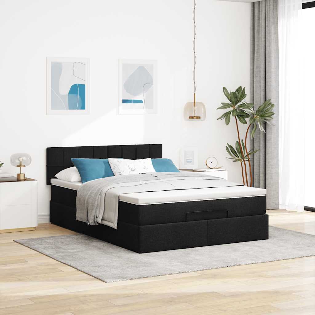 vidaXL Ottoman-Bett mit Matratze Schwarz 140x200 cm Stoff