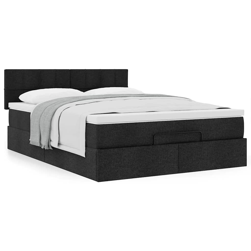 vidaXL Ottoman-Bett mit Matratze Schwarz 140x200 cm Stoff