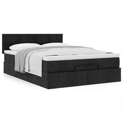 vidaXL Ottoman-Bett mit Matratze Schwarz 140x200 cm Stoff