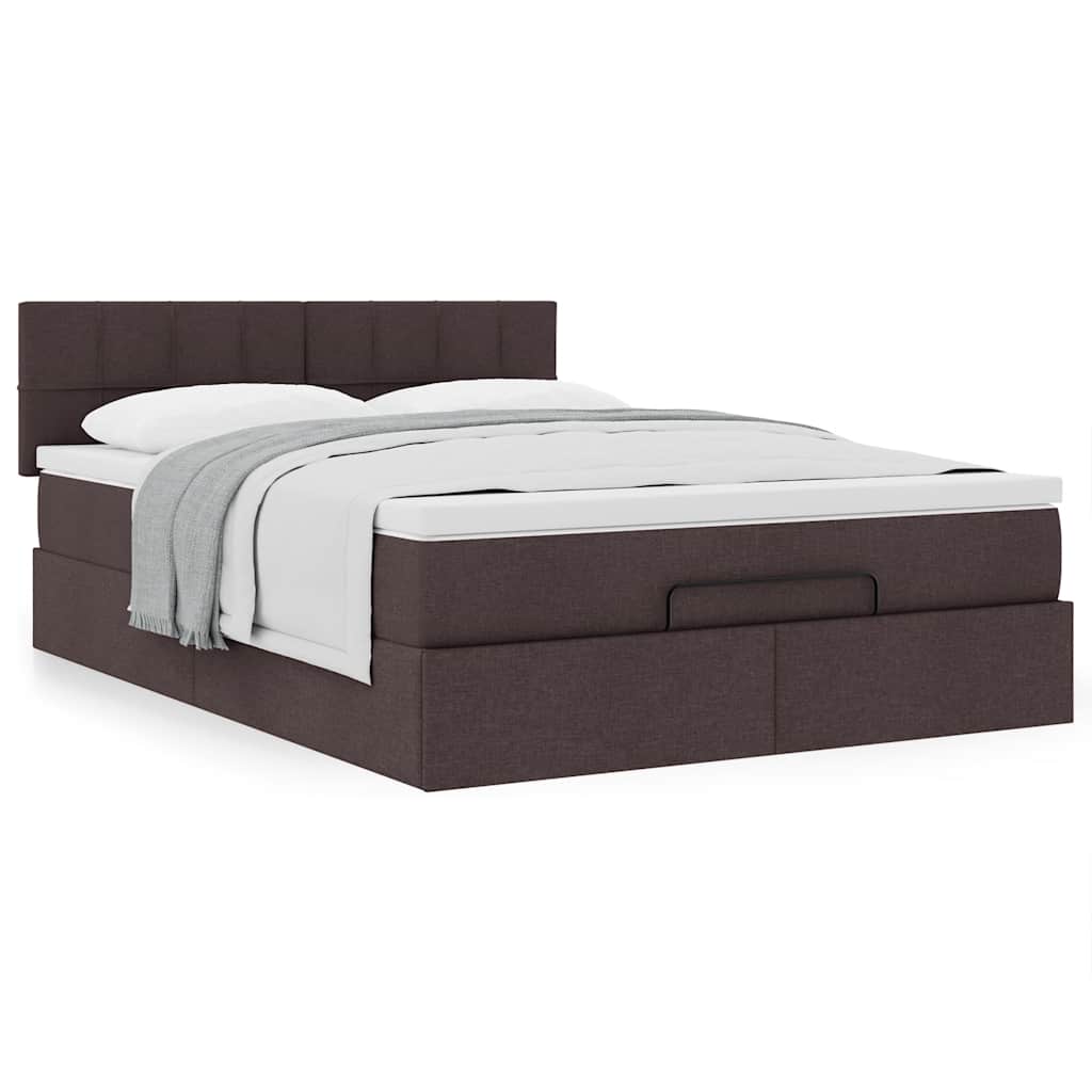 vidaXL Ottoman-Bett mit Matratze Dunkelbraun 140x200 cm Stoff