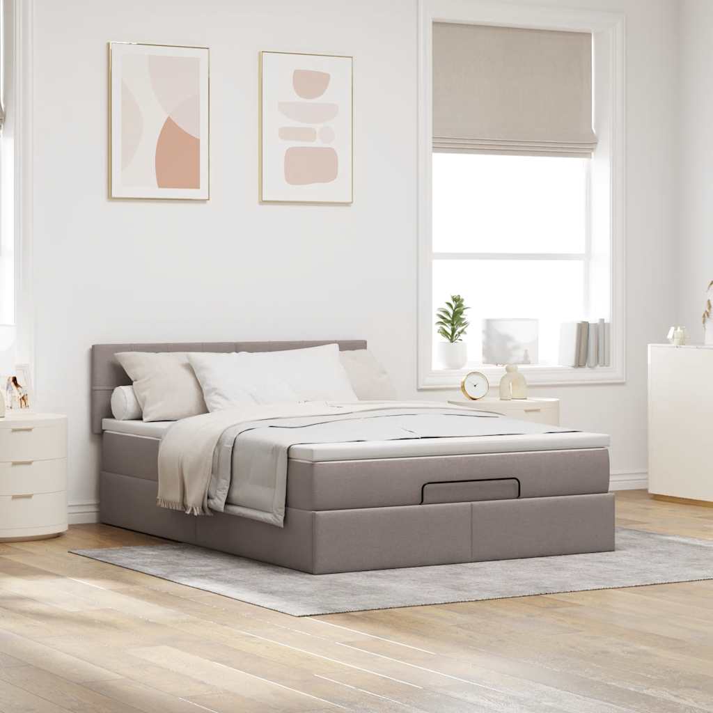 vidaXL Lit ottoman avec matelas Tissu taupe 140x200 cm