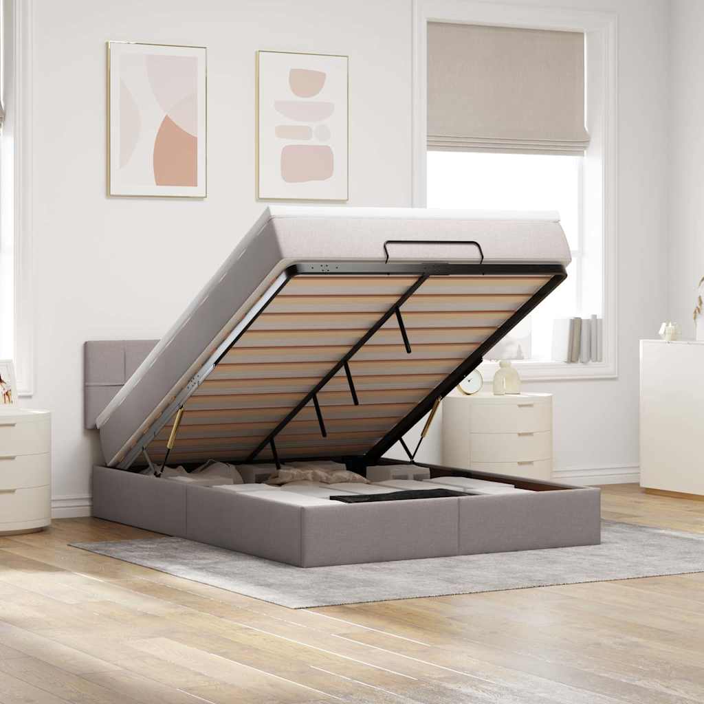 vidaXL Lit ottoman avec matelas Tissu taupe 140x200 cm