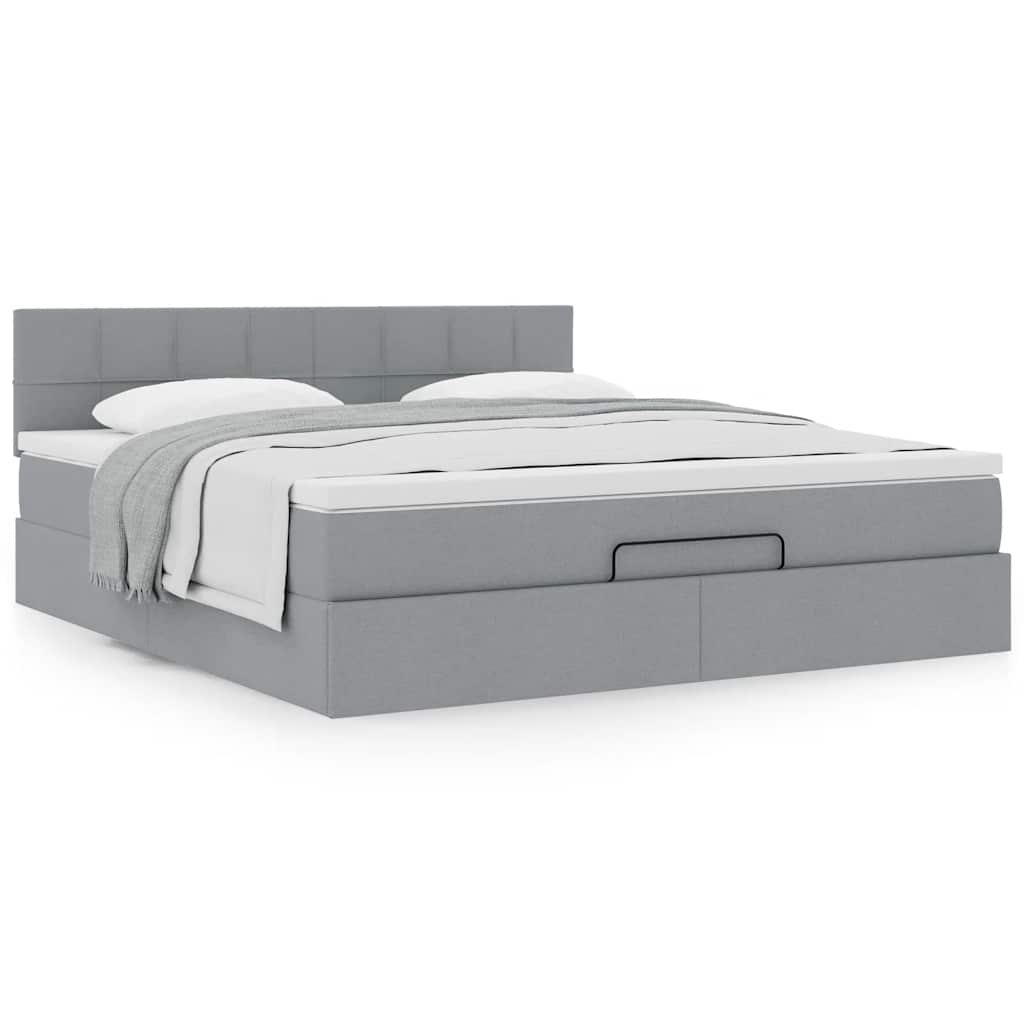 vidaXL Ottoman-Bett mit Matratze Hellgrau 160x200 cm Stoff