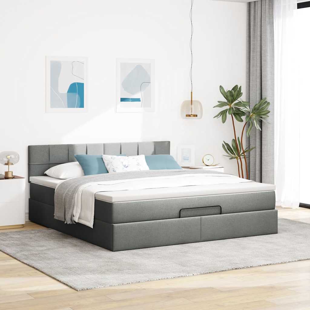 vidaXL Ottoman-Bett mit Matratze Dunkelgrau 160x200 cm Stoff