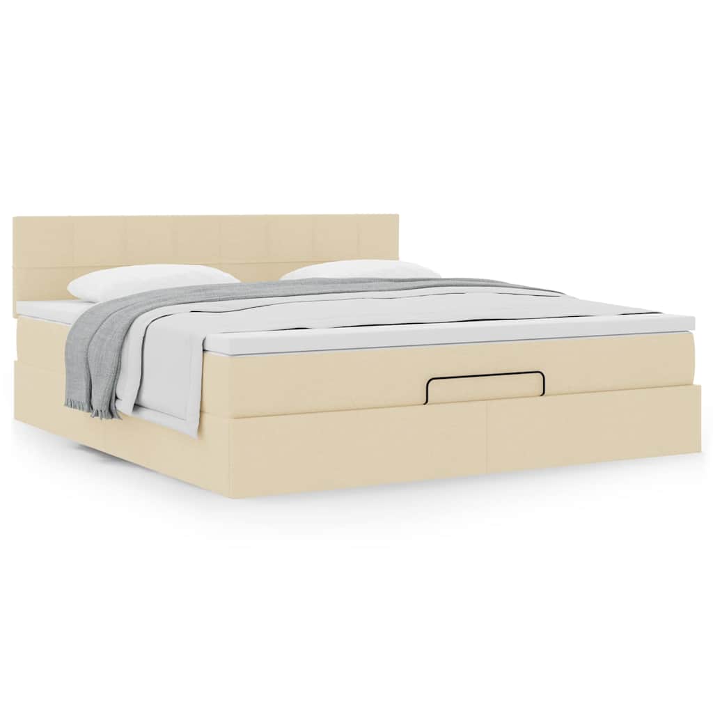 vidaXL Lit Ottoman avec matelas crème 160x200 cm Tissu