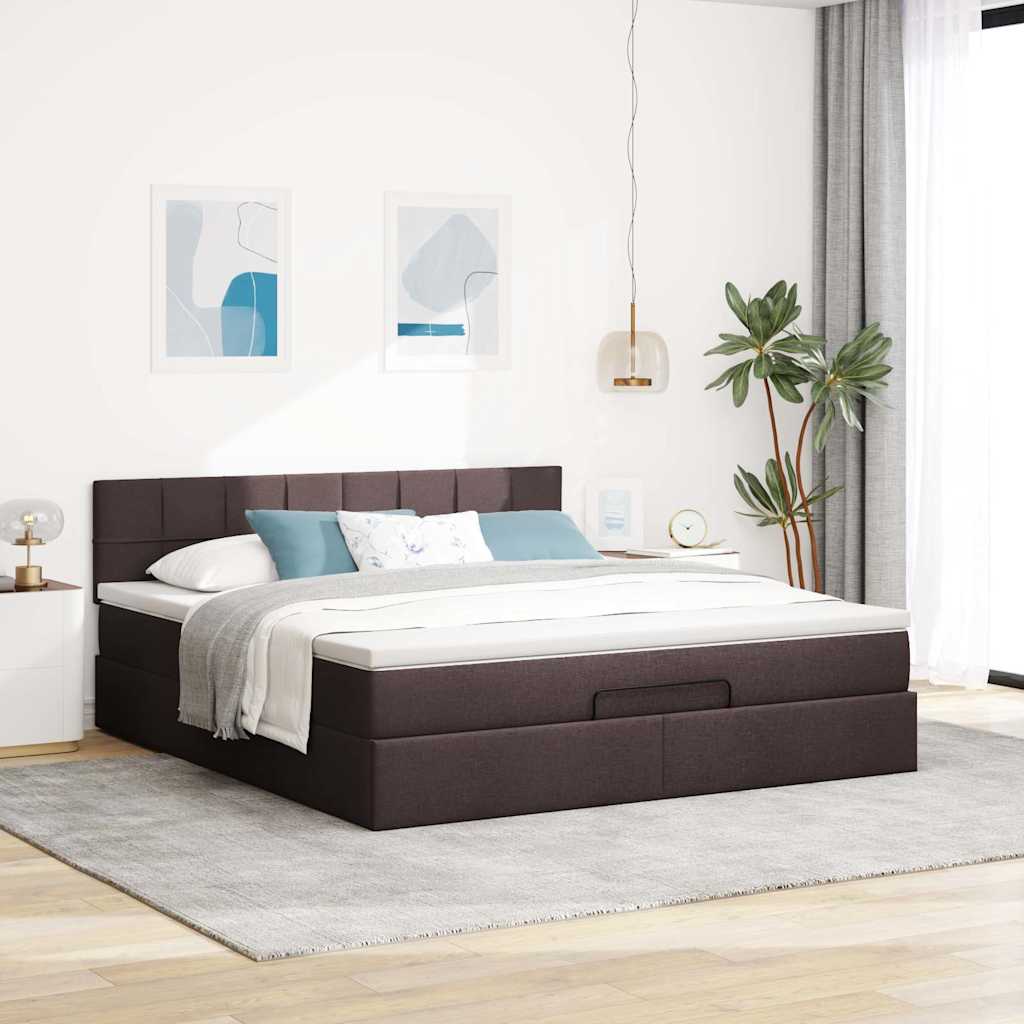 vidaXL Lit ottoman avec matelas Marron foncé 180x200 cm Tissu