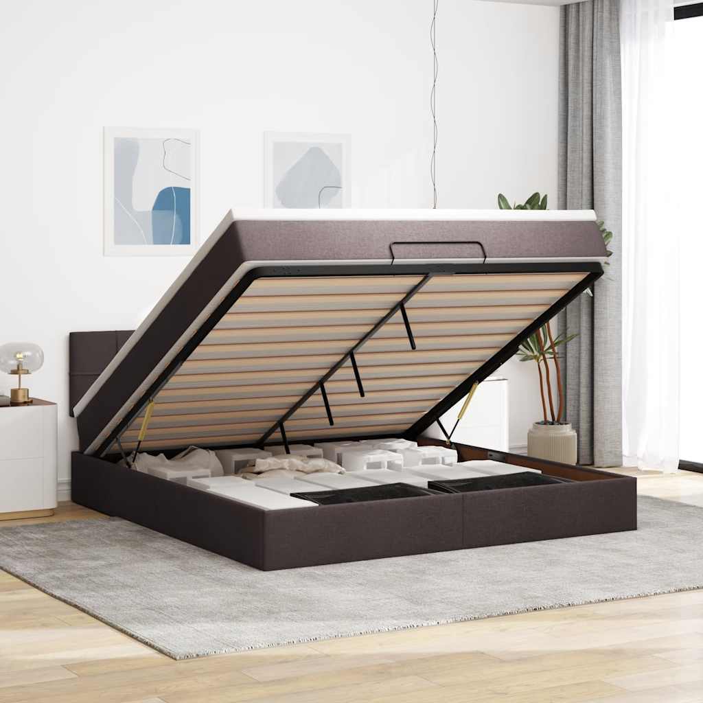 vidaXL Lit ottoman avec matelas Marron foncé 180x200 cm Tissu