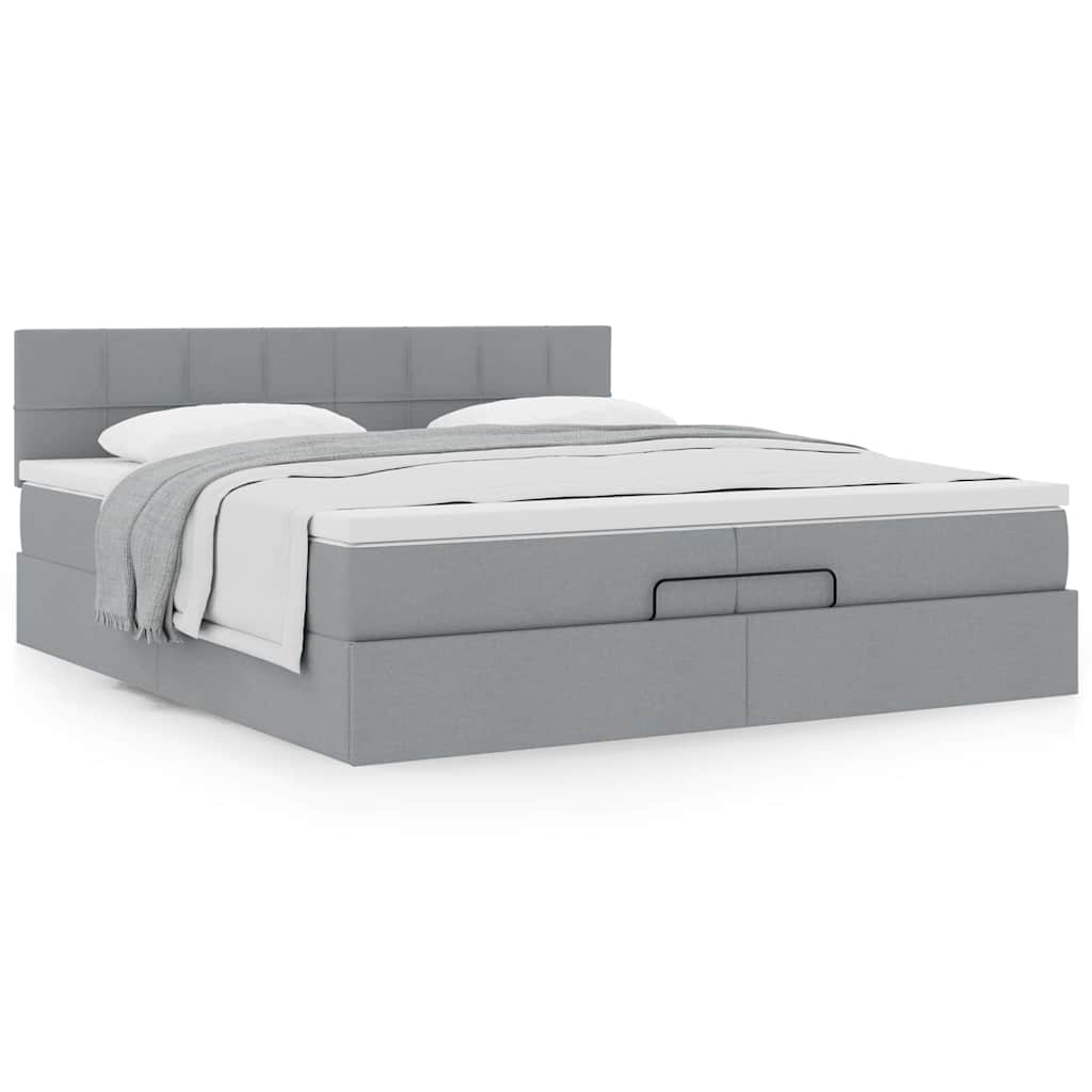 vidaXL Ottoman-Bett mit Matratze Hellgrau 200x200 cm Stoff