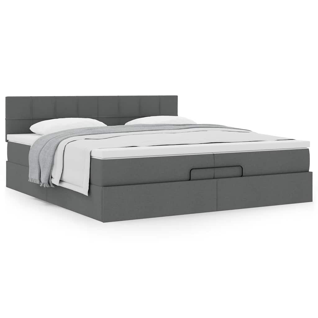 vidaXL Ottoman-Bett mit Matratze Dunkelgrau 200x200 cm Stoff