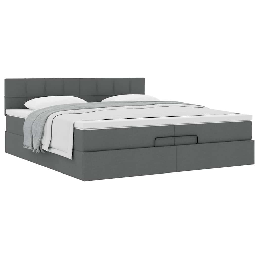 vidaXL Ottoman-Bett mit Matratze Dunkelgrau 200x200 cm Stoff