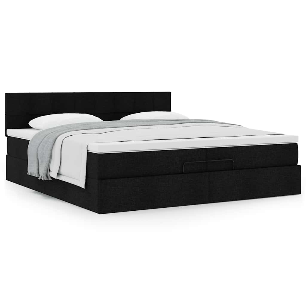 vidaXL Ottoman-Bett mit Matratze Schwarz 200x200 cm Stoff