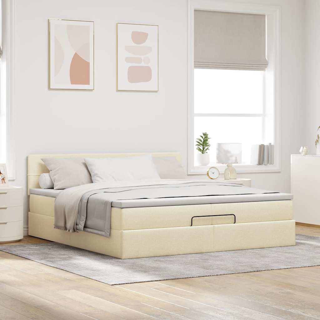 vidaXL Lit ottoman avec matelas Tissu Crème 200x200 cm