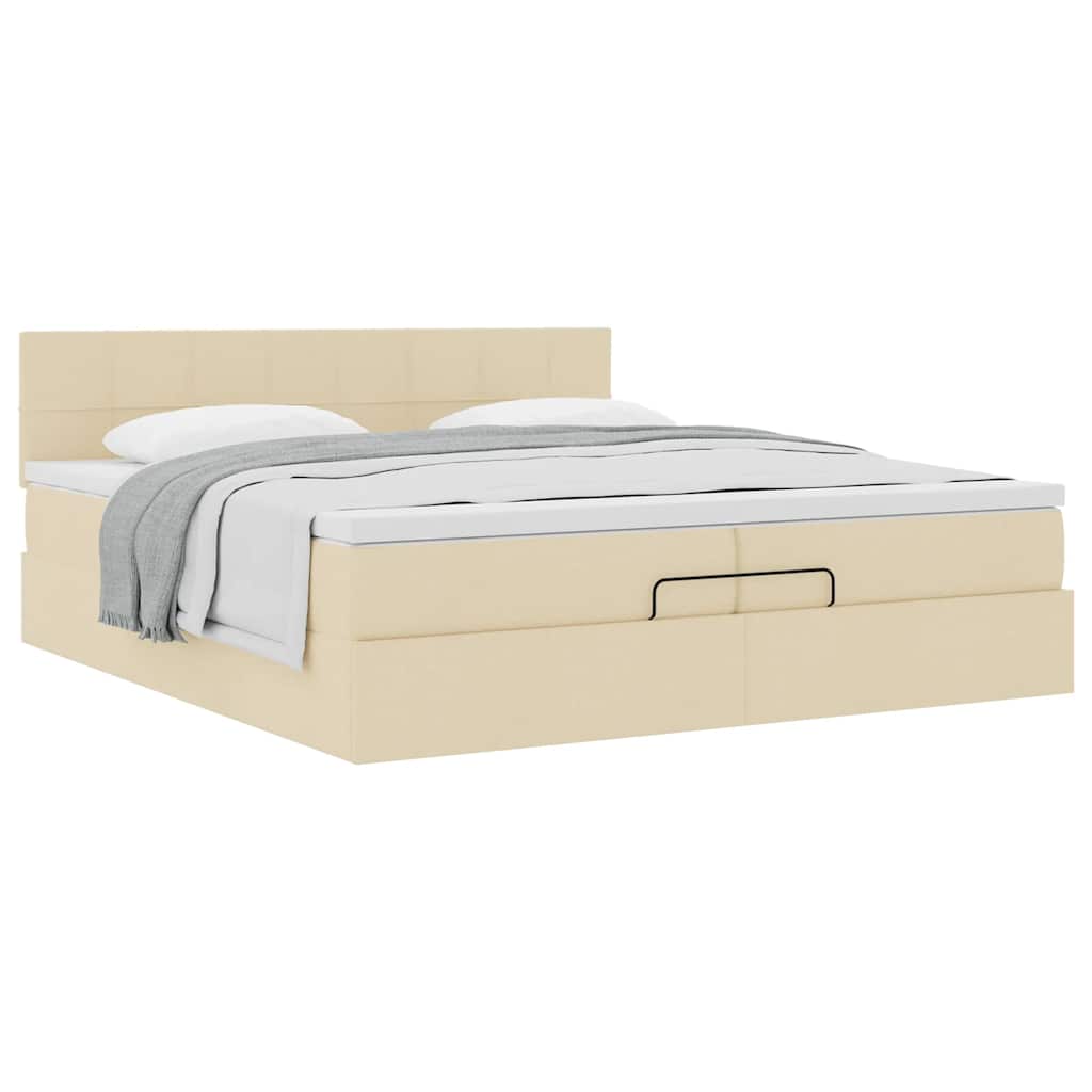 vidaXL Lit ottoman avec matelas Tissu Crème 200x200 cm