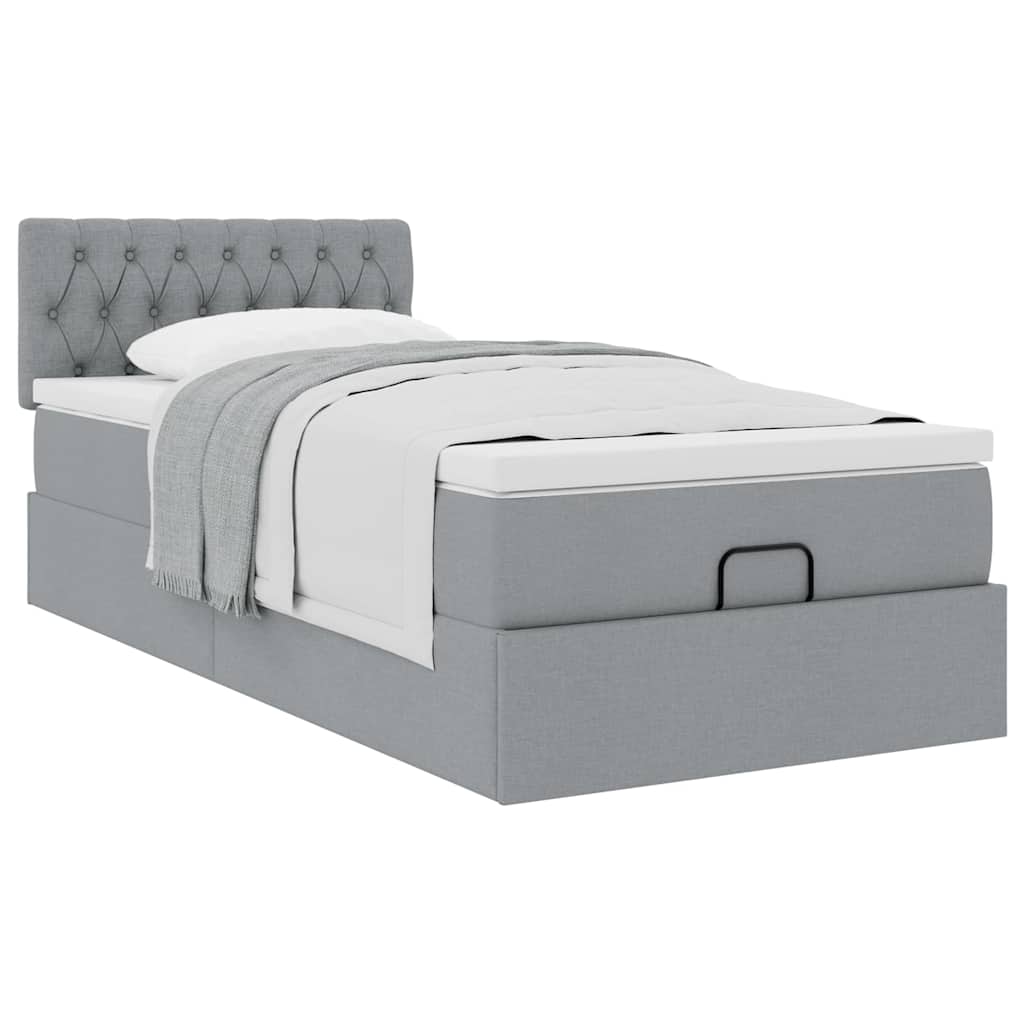 vidaXL Ottoman-Bett mit Matratze Hellgrau 90x190 cm Stoff