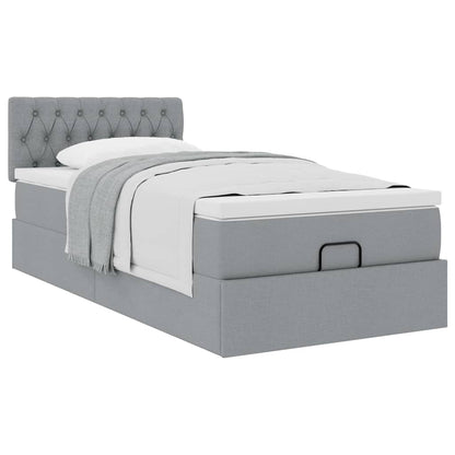 vidaXL Ottoman-Bett mit Matratze Hellgrau 90x190 cm Stoff
