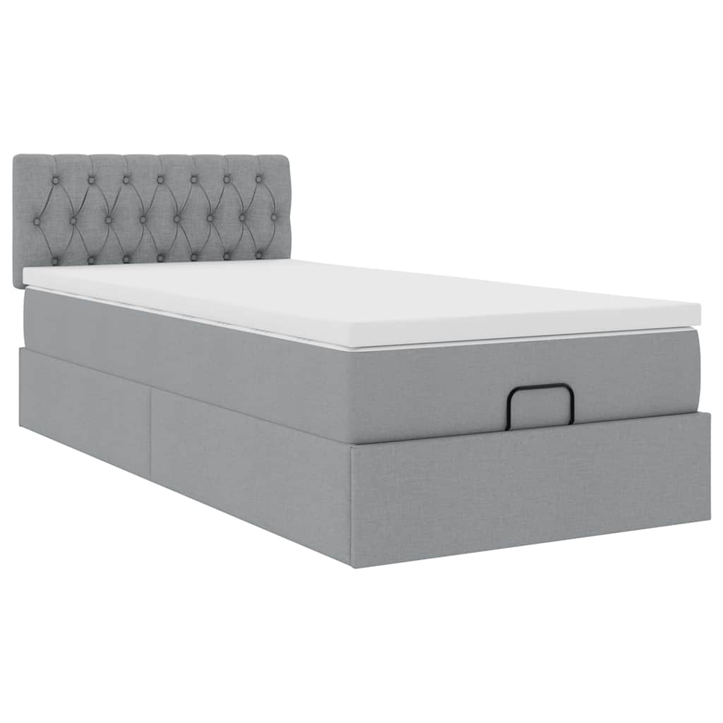 vidaXL Ottoman-Bett mit Matratze Hellgrau 90x190 cm Stoff