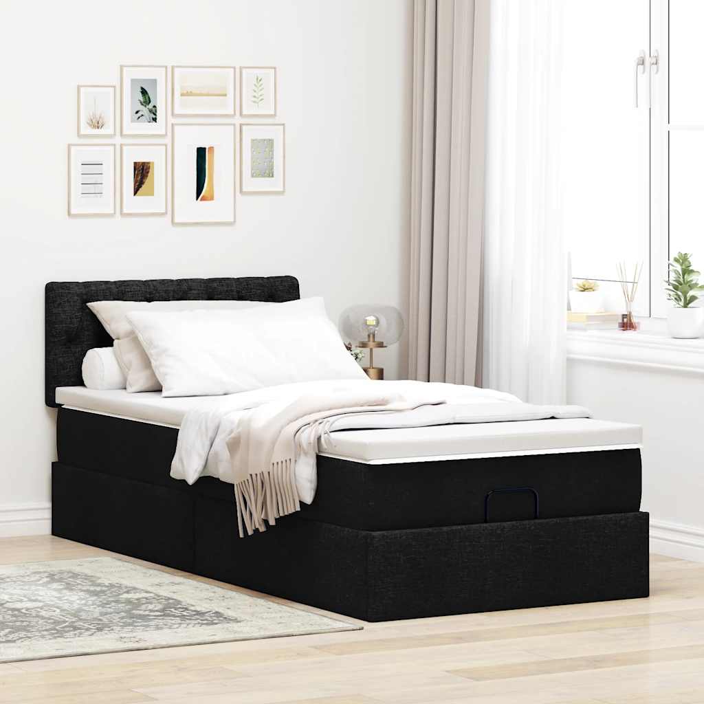 vidaXL Ottoman-Bett mit Matratze Schwarz 90x190 cm Stoff