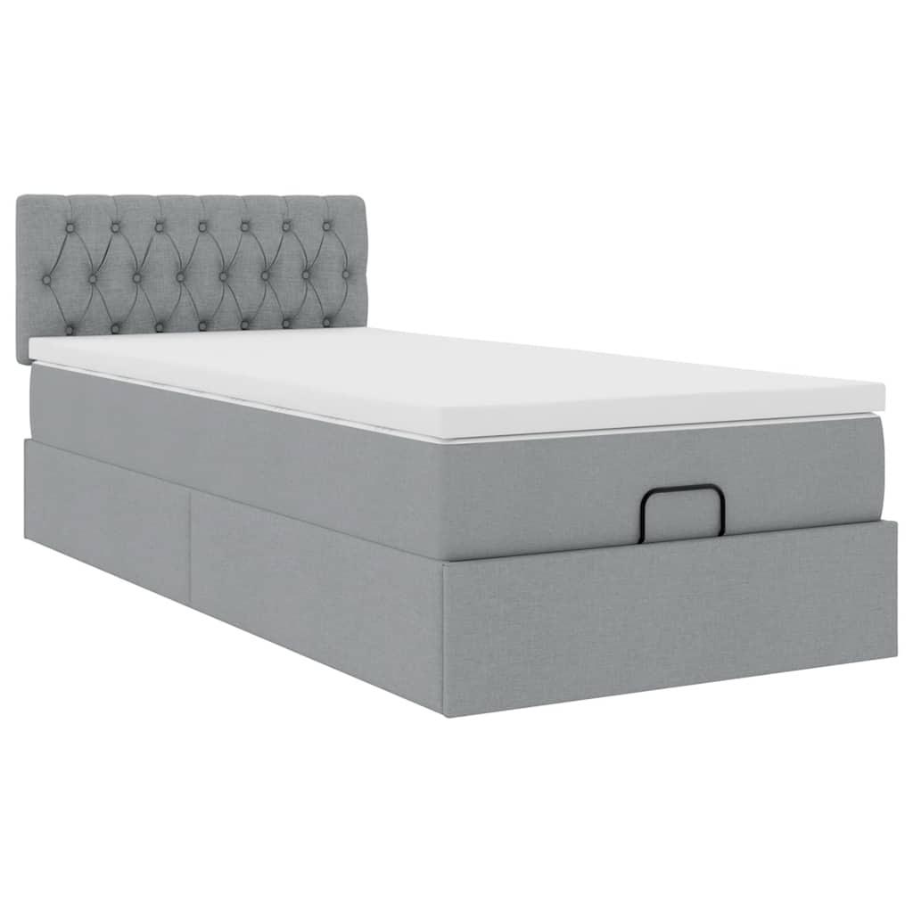 vidaXL Ottoman-Bett mit Matratze Hellgrau 90x200 cm Stoff