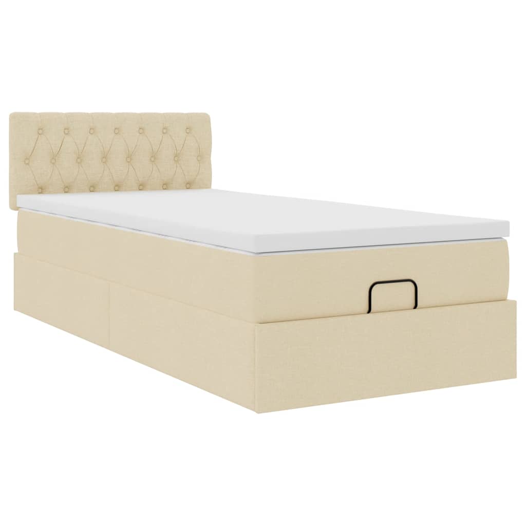 vidaXL Ottoman-Bett mit Matratze Creme 90x200 cm Stoff