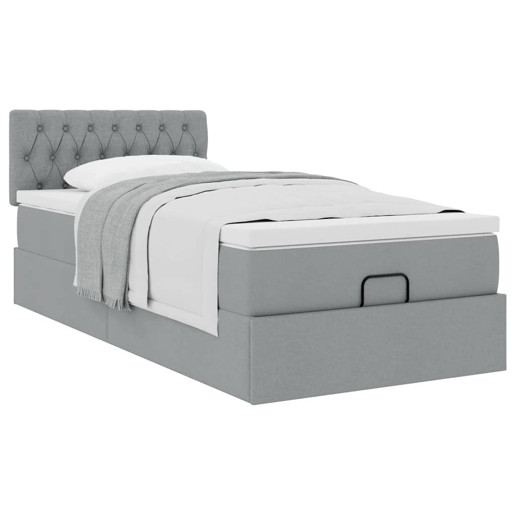 vidaXL Lit ottoman avec matelas Gris clair 100x200 cm Tissu