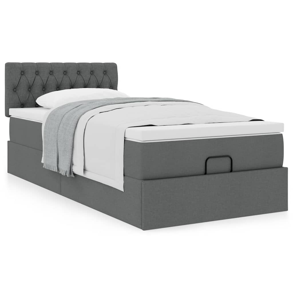 vidaXL Ottoman-Bett mit Matratze Dunkelgrau 100x200 cm Stoff