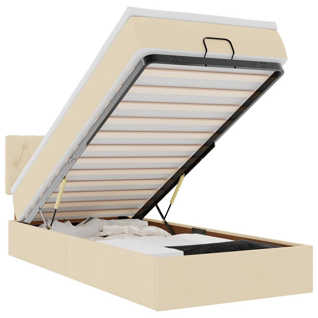 vidaXL Lit ottoman avec matelas Crème 100x200 cm Tissu