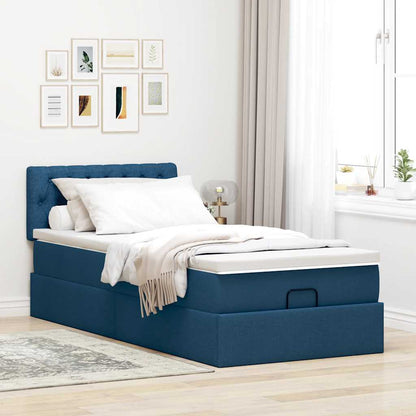 vidaXL Lit ottoman avec matelas Bleu 100x200 cm Tissu