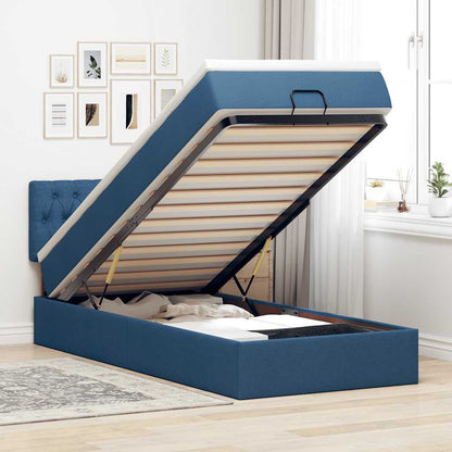 vidaXL Lit ottoman avec matelas Bleu 100x200 cm Tissu