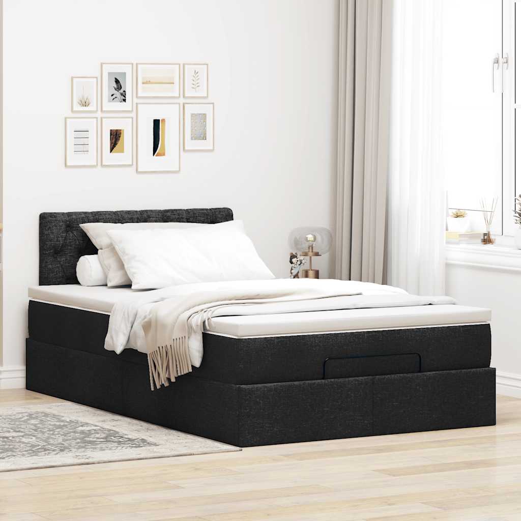 vidaXL Ottoman-Bett mit Matratze Schwarz 120x190 cm Stoff