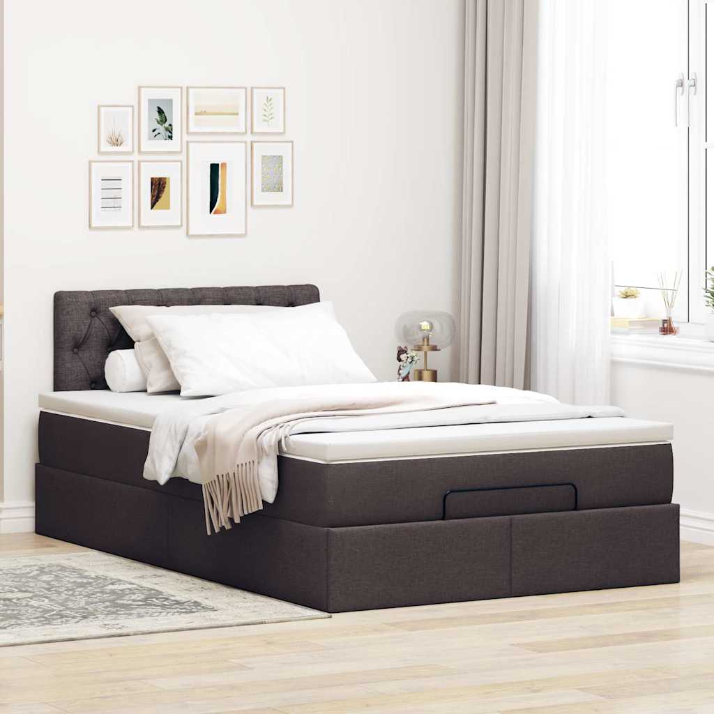 vidaXL Lit ottoman avec matelas Marron foncé 120x190 cm Tissu