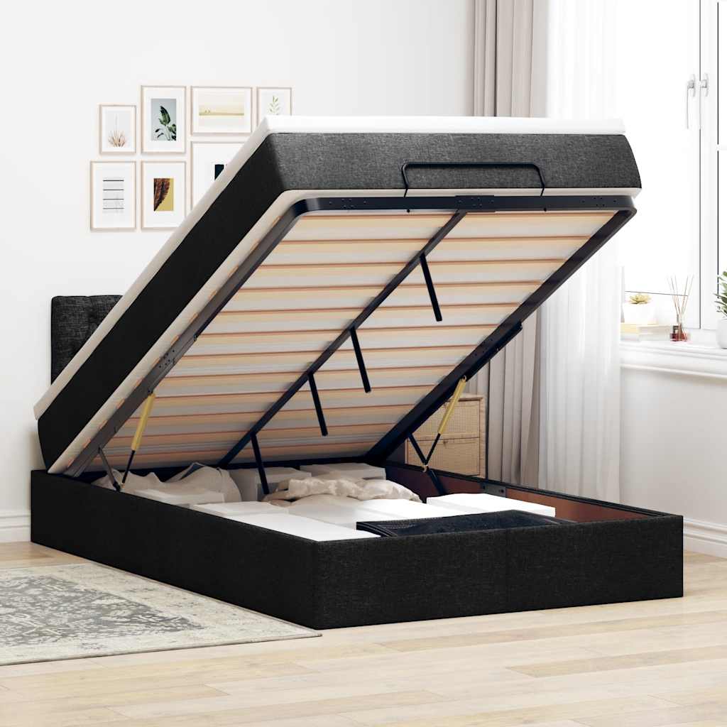 vidaXL Lit ottoman avec matelas Noir 120x200 cm Tissu