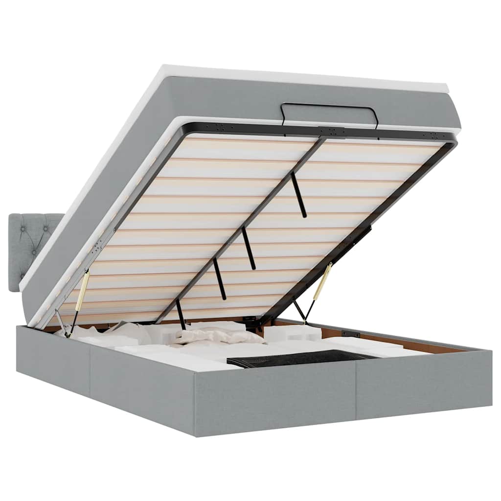 vidaXL Ottoman-Bett mit Matratze Hellgrau 140x190 cm Stoff