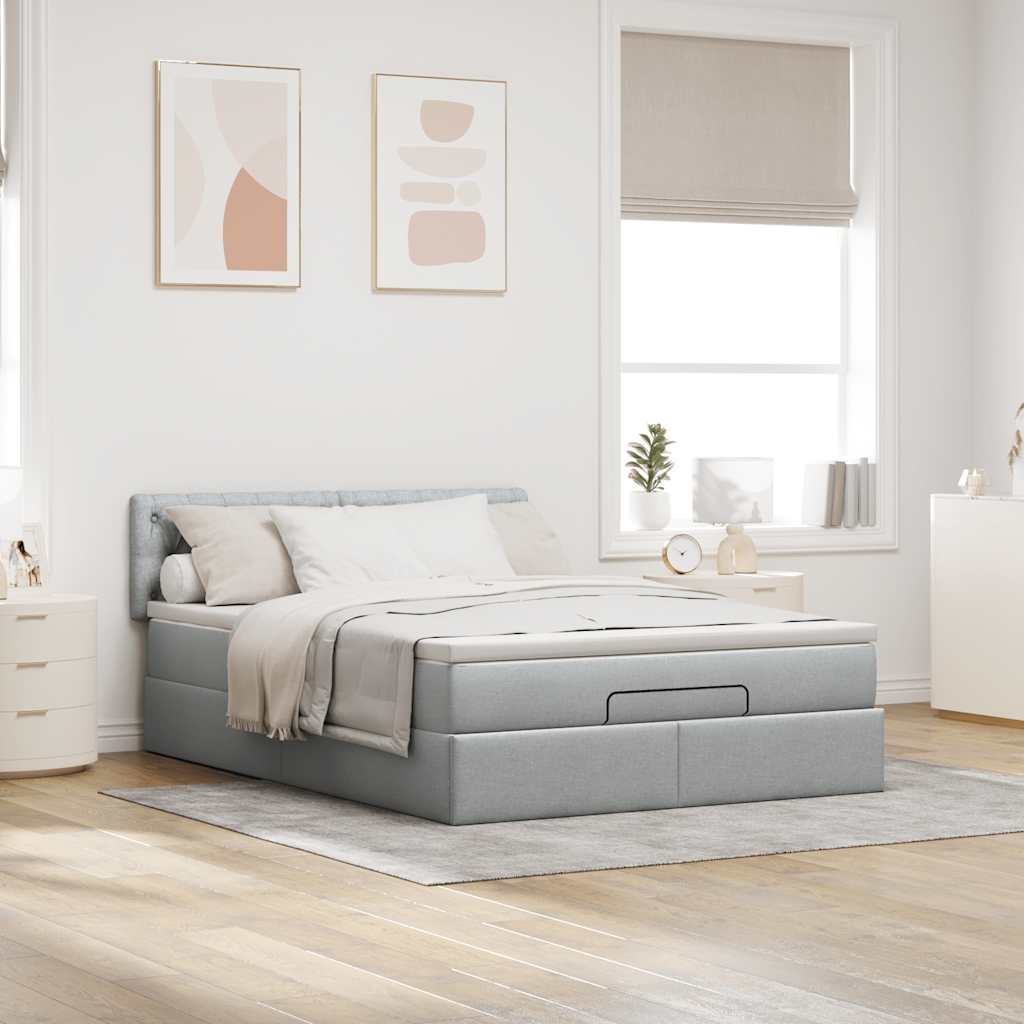 vidaXL Ottoman-Bett mit Matratze Hellgrau 140x190 cm Stoff
