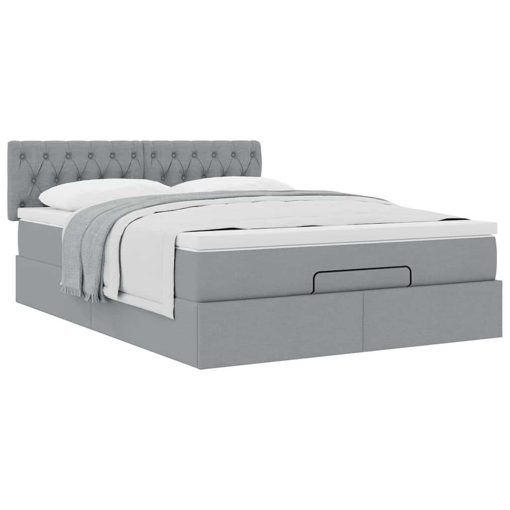 vidaXL Ottoman-Bett mit Matratze Hellgrau 140x190 cm Stoff