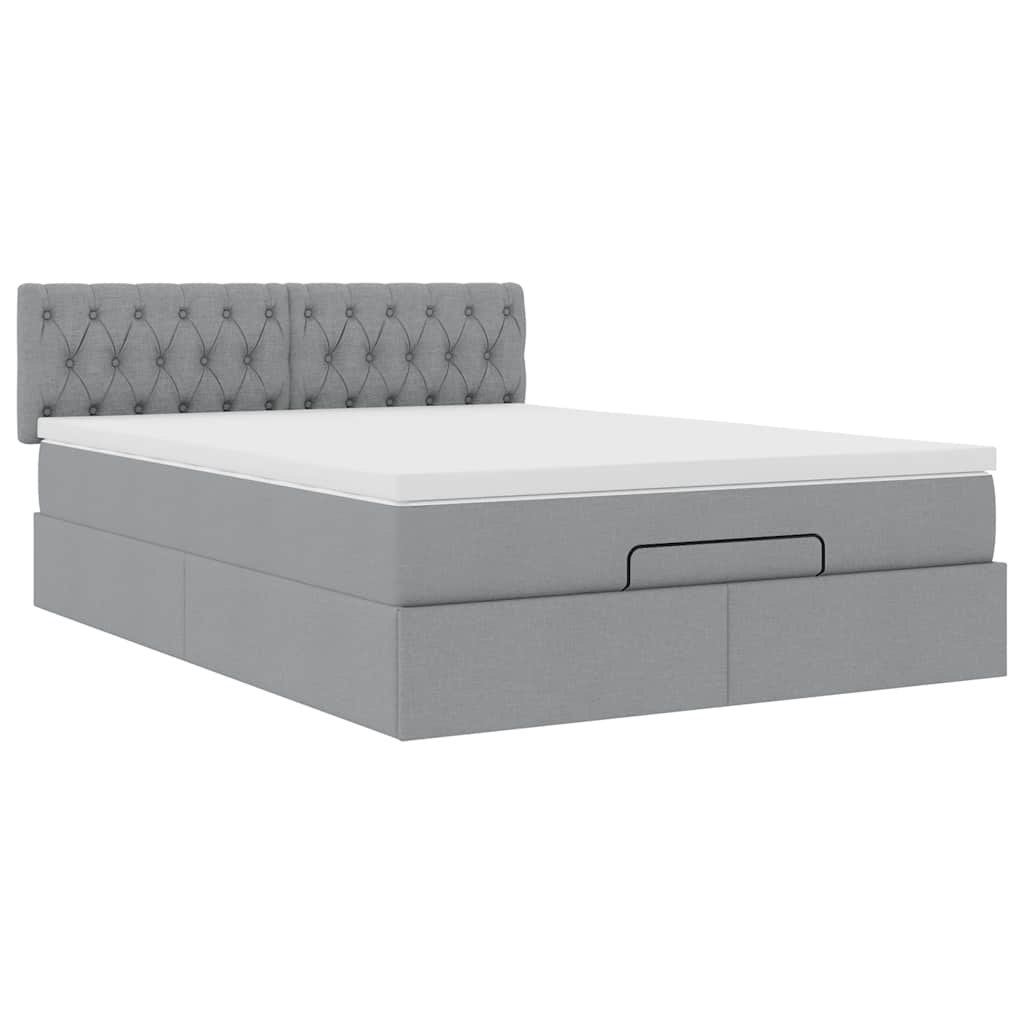 vidaXL Ottoman-Bett mit Matratze Hellgrau 140x190 cm Stoff