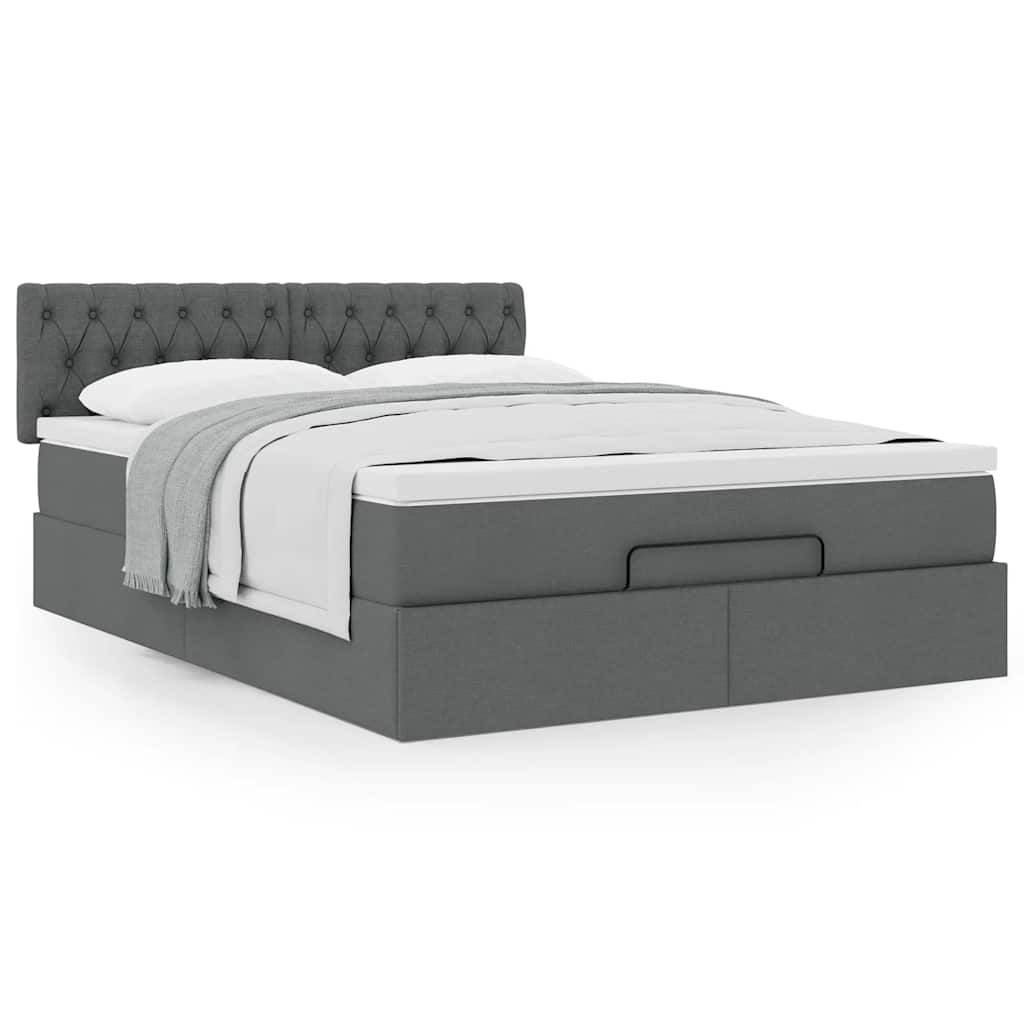vidaXL Ottoman-Bett mit Matratze Dunkelgrau 140x190 cm Stoff