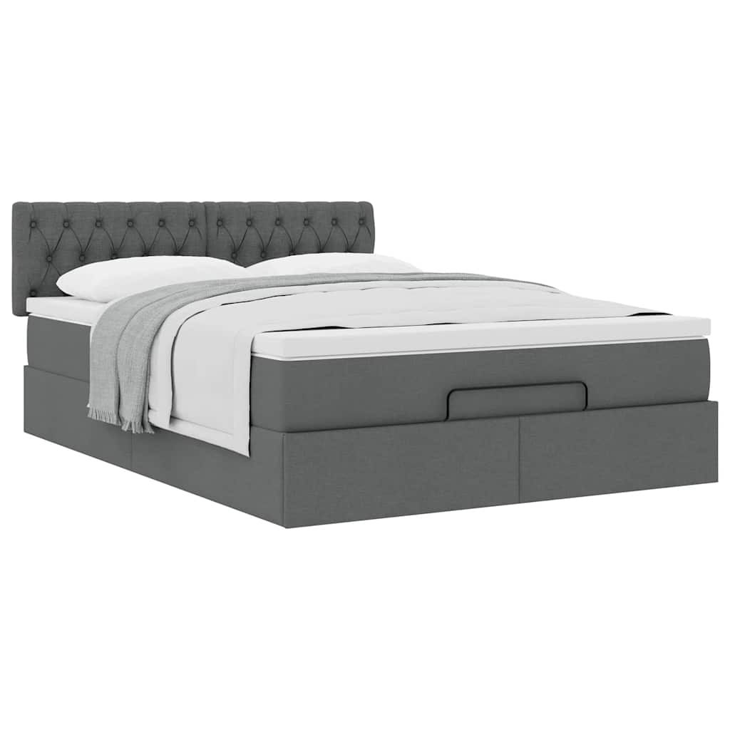 vidaXL Ottoman-Bett mit Matratze Dunkelgrau 140x190 cm Stoff