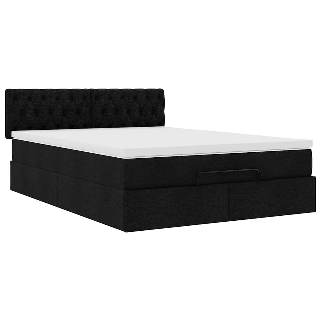 vidaXL Ottoman-Bett mit Matratze Schwarz 140x190 cm Stoff