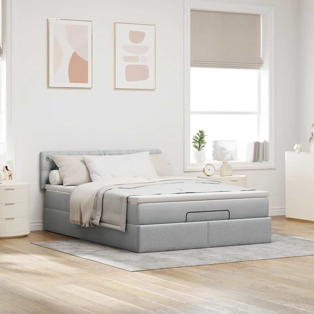 vidaXL Ottoman-Bett mit Matratze Hellgrau 140x200 cm Stoff