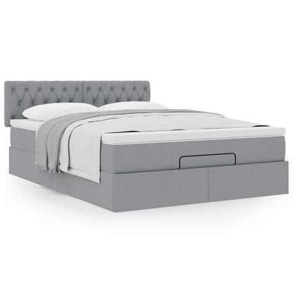 vidaXL Ottoman-Bett mit Matratze Hellgrau 140x200 cm Stoff