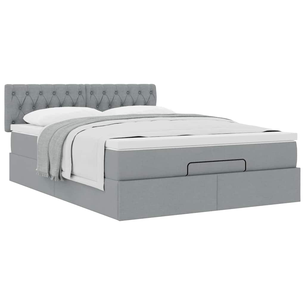 vidaXL Ottoman-Bett mit Matratze Hellgrau 140x200 cm Stoff