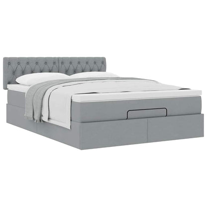 vidaXL Ottoman-Bett mit Matratze Hellgrau 140x200 cm Stoff